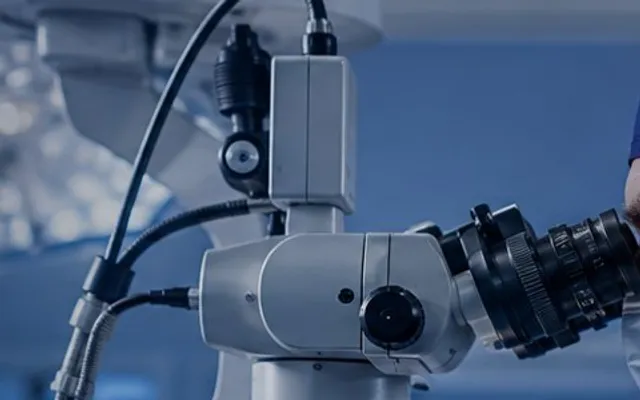 Operating microscope in an ear-surgery theatre